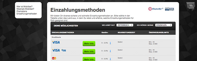 Diverse Zahlungsmethoden (Paysafecard, Kreditkarten, Paypal) vorhanden
